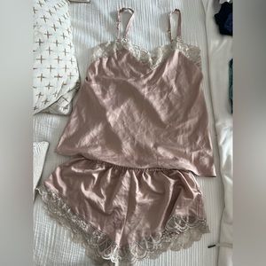Light pink silk/lace pajama set size M